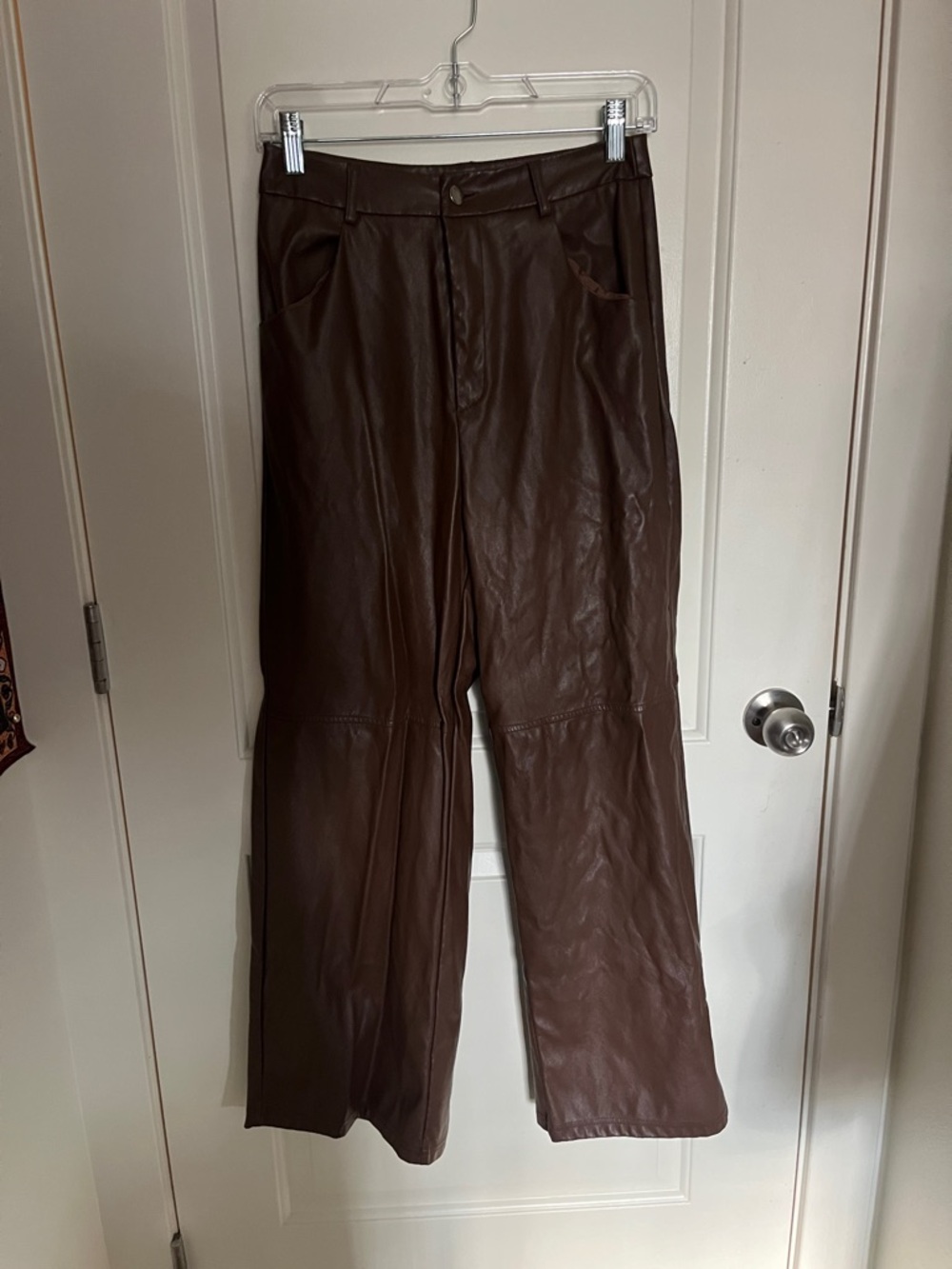 SHEIN Brown Faux Leather Straight Leg Pants